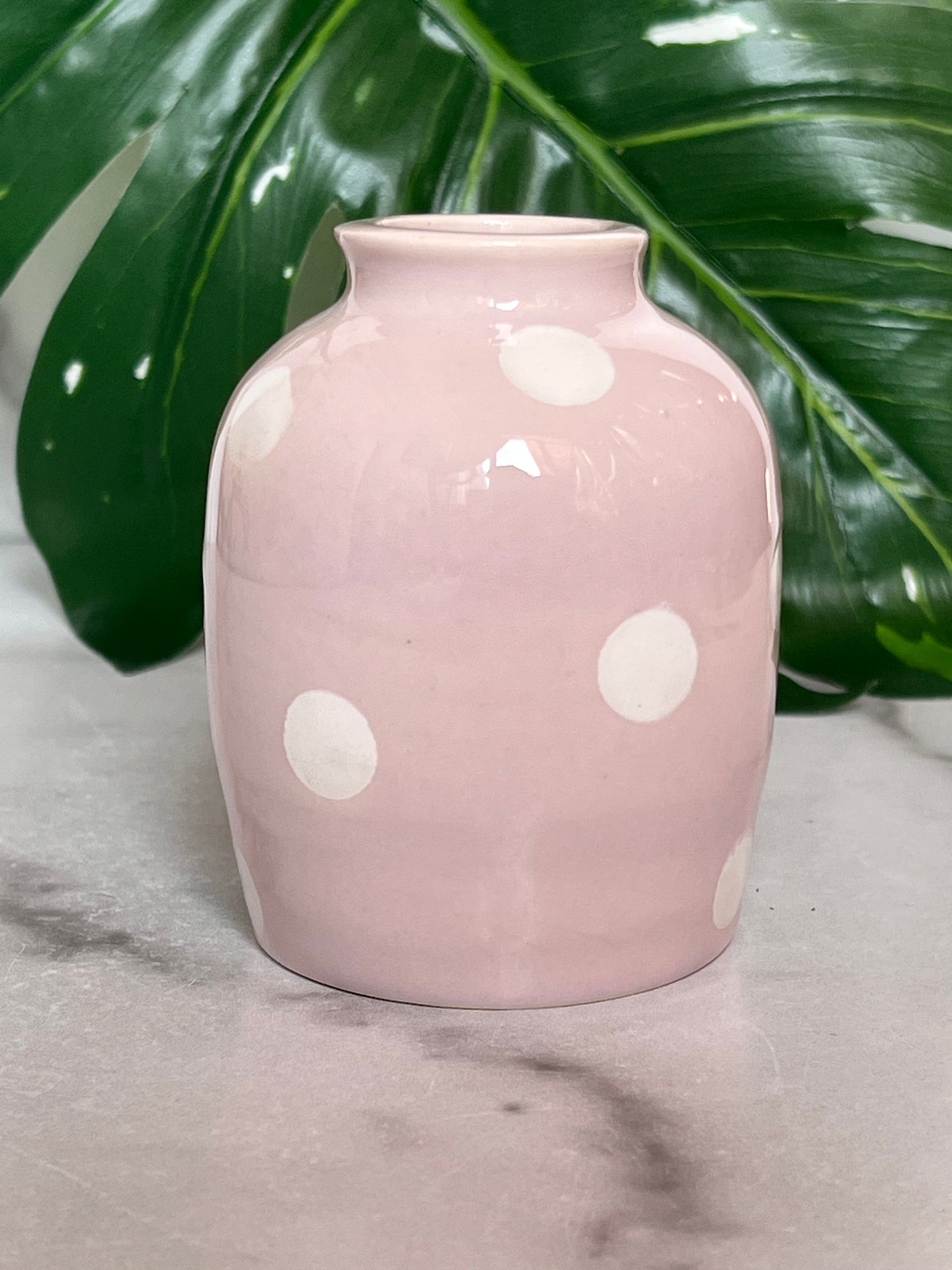 Light pink polka dot bud vase