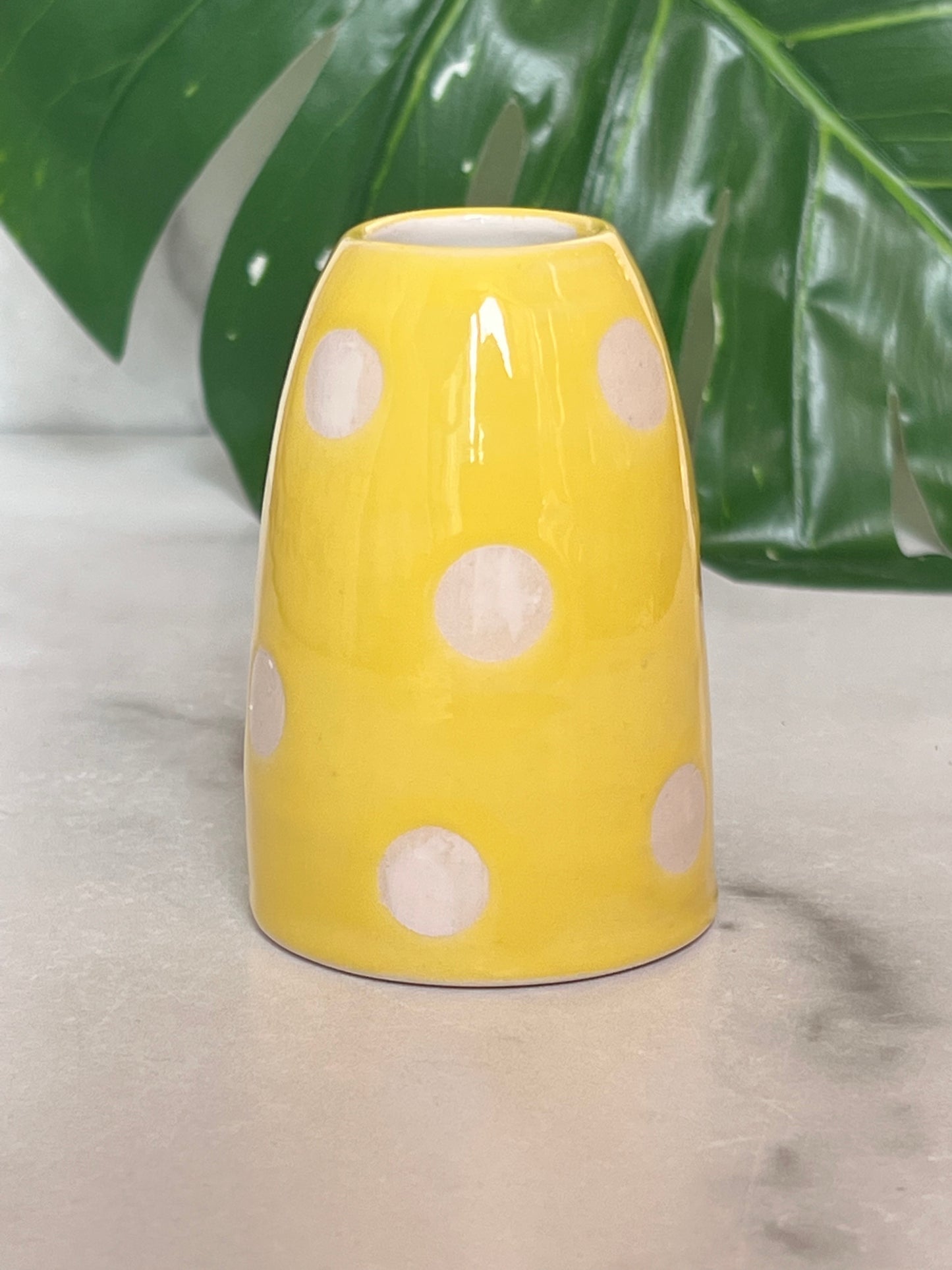 Yellow polka dot bud vase