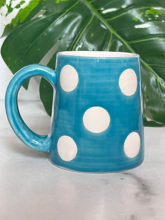 Turquoise Blue and white polka dot mug
